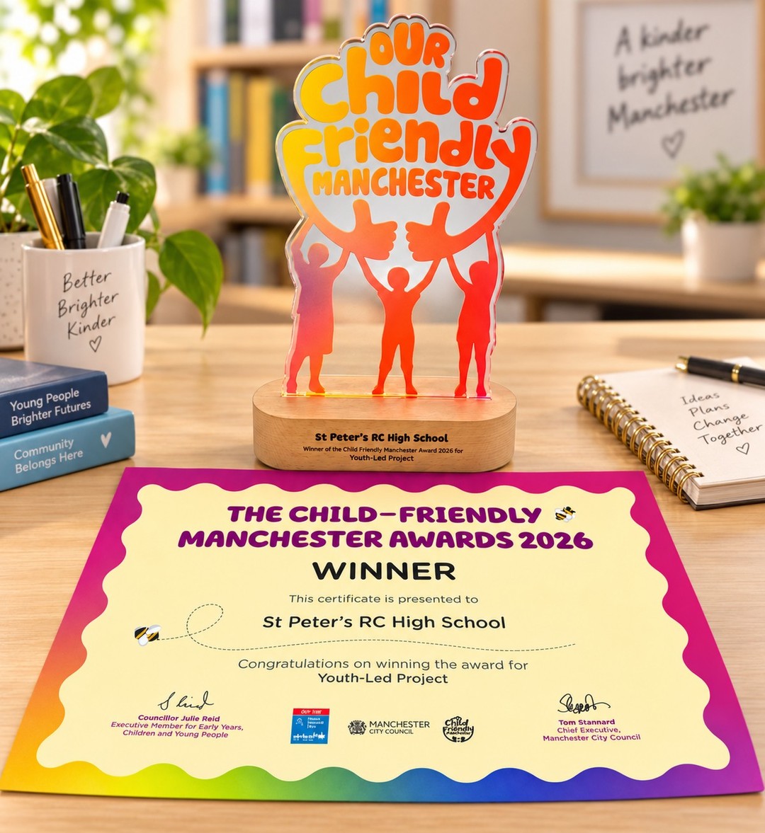 We are incredibly proud to share that St Peter’s RC High School has won the Youth-Led Project Award at the Child-Friendly Manchester Awards 2026! 🌟

This fantastic achievement celebrates the ideas, voices and leadership of our young people and the positive difference they are making in our community.

A huge congratulations to everyone involved — another brilliant example of our pupils living out our values and striving for excellence in all that we do. 
#stpetersrc #awardwinners #child-friendly